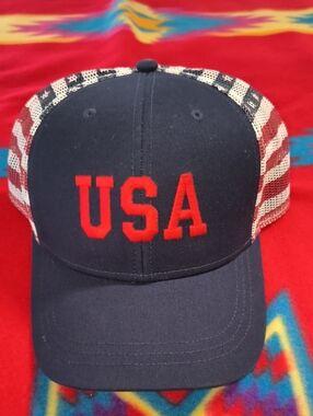 USA Stars Stripes Embroidered Logo Trucker Mesh  Snapback Hat Cap OSFM